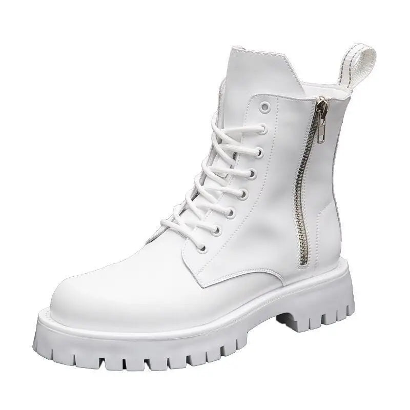 Men's White Platform Ankle Stage Boots - Punk, Stylish Crowd Head Stompers - Premium boots from Lizard Vigilante - Just $98.88! Shop now at Lizard Vigilante