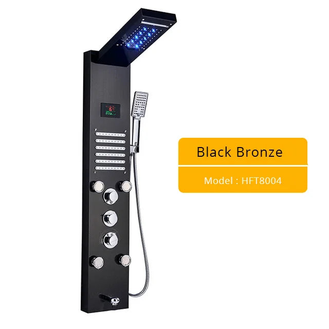 Brushed Nickel Bathroom Shower Column Wall Mounted Black LED Shower Panel Faucets Rainfall Digital Screen 6 Modes Mixer Tap - Premium  from Lizard Vigilante - Just $137.99! Shop now at Lizard Vigilante