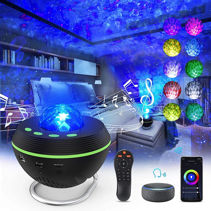 New WiFi Tuya Smart LED Star Galaxy Projector Ocean Wave Starry Sky Night Light Nebula Atmospher Lamp Blueteeth USB Music Player - Premium  from Lizard Vigilante - Just $54.99! Shop now at Lizard Vigilante