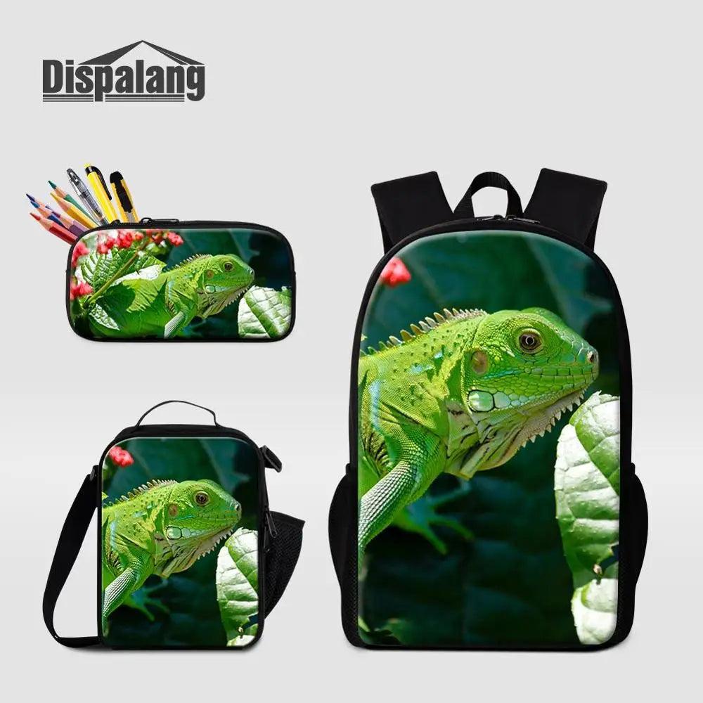 3 Piece Pencil Case School Bags Set Lizard Picnic Food Cooler Lizard Vigilante Reptile Print Schoolbag Boys Fashion Bagpack Children - Premium  from Lizard Vigilante - Just $64.69! Shop now at Lizard Vigilante