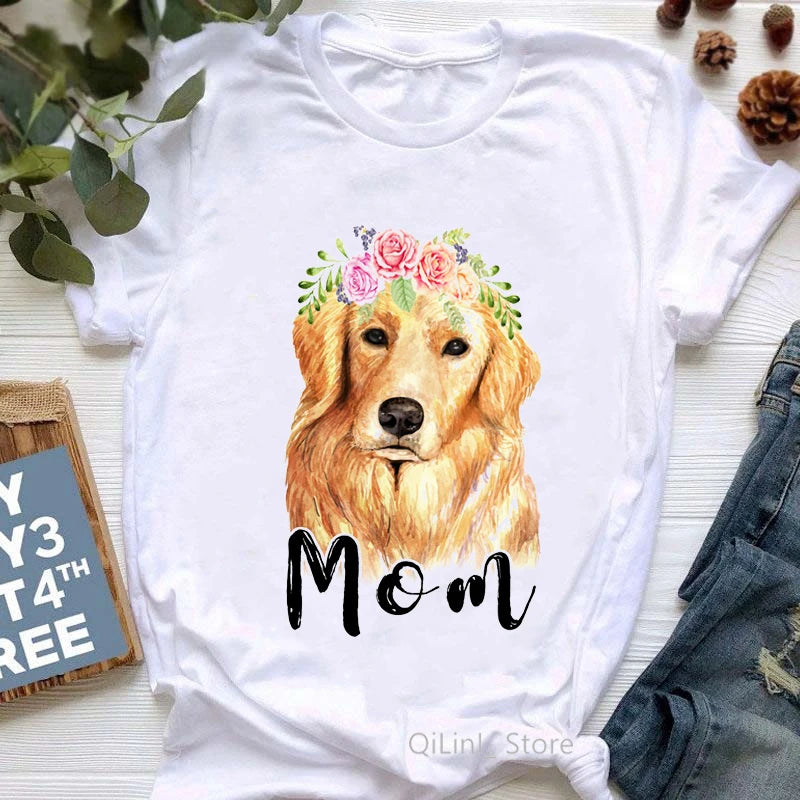 Golden Retriever Queen Dog Mom Summer Graphic Tee