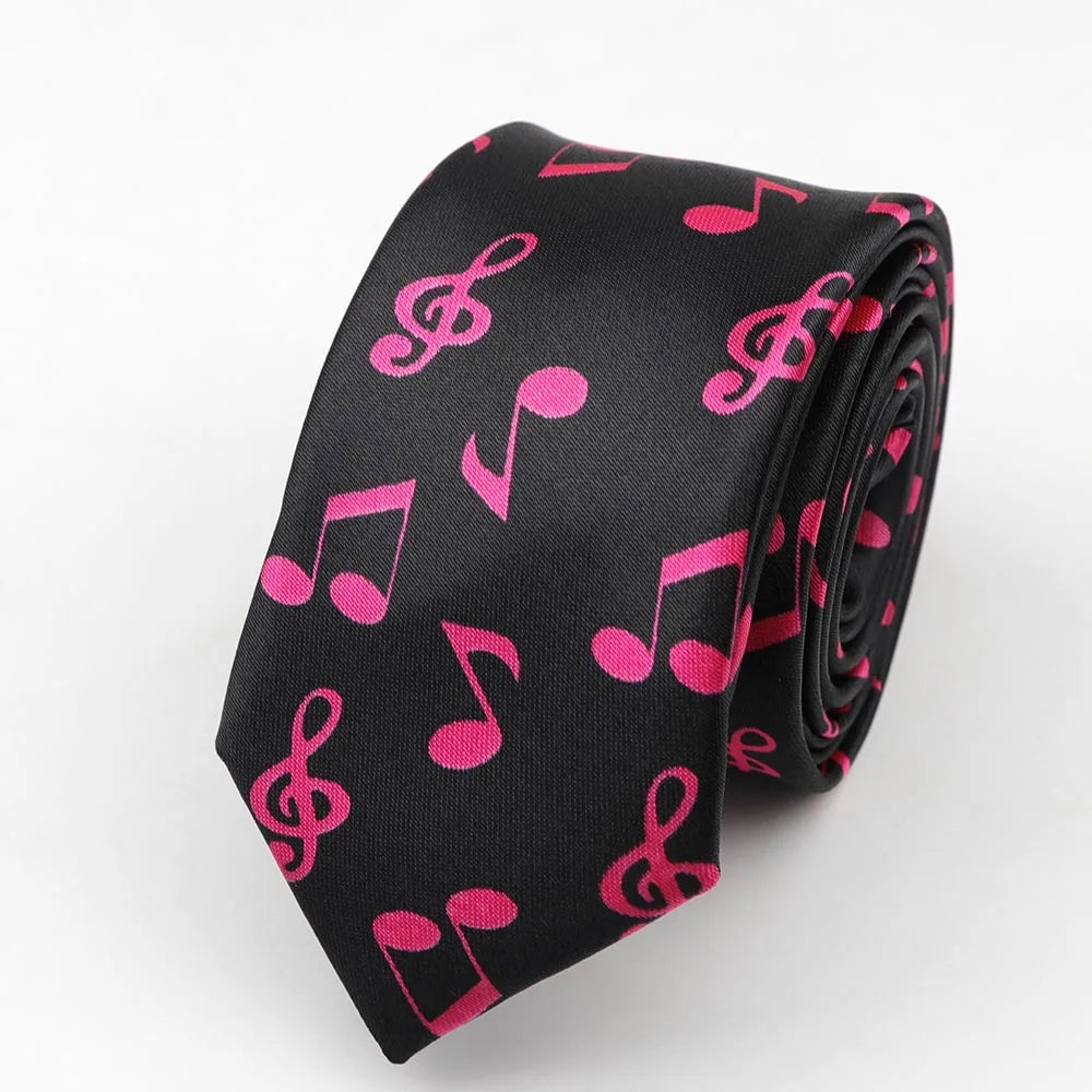 Classic Fashion Men's Skinny Tie Colorful Musical Notes Novelty Printed Piano Guitar Polyester 5cm Width Necktie Party Gift Accessory - Lizard Vigilante