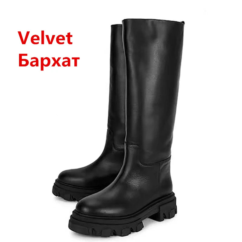 GRAVEWALKER 13: Women’s Cowhide Platform Riding Boots – Punk Leather Knee-Highs with Square Heels for Heavy Winter Impact - Premium boots from dsers - Just $252.22! Shop now at Lizard Vigilante