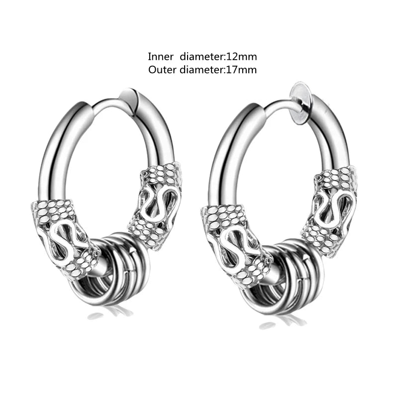 Vintage Black Skull Needle Hoop Earrings – Hypoallergenic Punk Biker Rock Jewelry for Men - Premium earrings from Lizard Vigilante - Just $19.88! Shop now at Lizard Vigilante