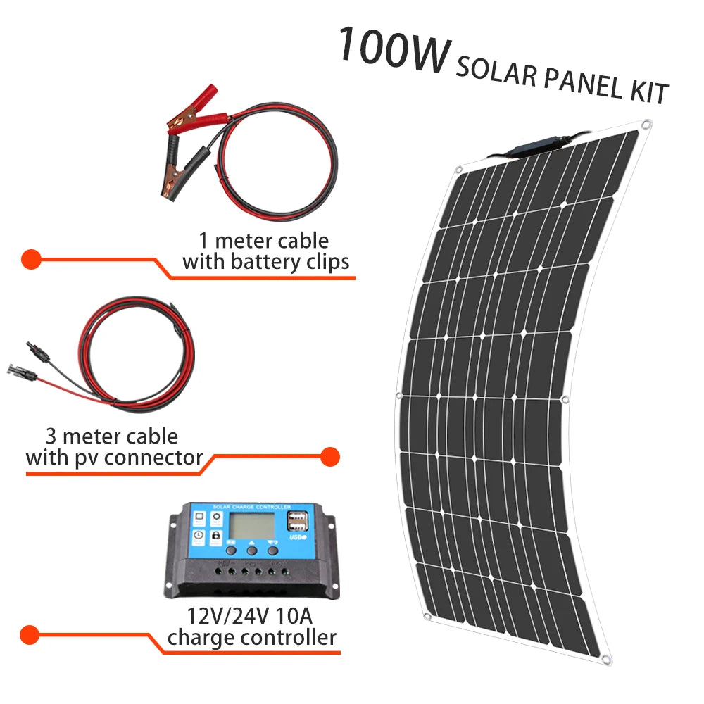 dgsunlight Complete Solar Panel Kit 100W-400W – Flexible 12V Solar Power Charger for Battery, Power Bank, Camping, and Hiking - Premium solar panel from Lizard Vigilante - Just $101.99! Shop now at Lizard Vigilante