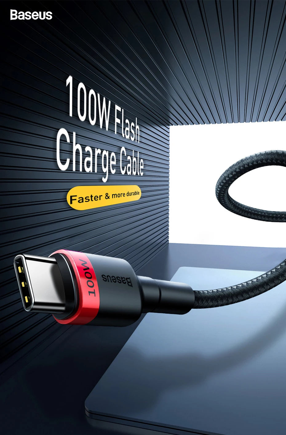 Baseus 100W USB-C to USB-C PD Fast Charging Cable – 5A Quick Charge 3.0 for MacBook, Samsung, Xiaomi, and More (2M) - Premium cable from Lizard Vigilante - Just $49.99! Shop now at Lizard Vigilante