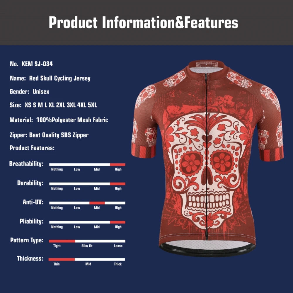 KEMALOCE Cycling Jersey Unique Red Skull Youth Pro Team Bike Sportswear Retro Novelty China Imported Men Bicycle Shirts - Premium jersey from Lizard Vigilante - Just $28.88! Shop now at Lizard Vigilante