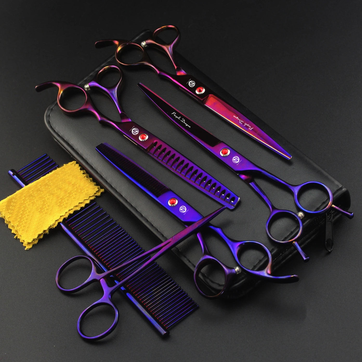 Purple Dragon Professional Dog Grooming Scissors Set – Japan Stainless Steel Chunker & Thinning Scissors, Up Curved Scissors, Comb (7-Inch) - Premium scissors set from Lizard Vigilante - Just $48.88! Shop now at Lizard Vigilante