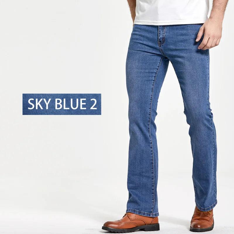 Mens Boot Cut Jeans Slightly Flared Slim Fit Blue Black Trousers Designer Classic Male Stretch Denim Pants - Premium blue jeans from Lizard Vigilante - Just $58.99! Shop now at Lizard Vigilante