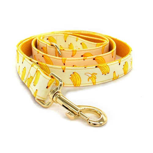 Free Engrave Personalized Banana Design Bow Dog Collar Leash Traction Rope For Small Big  Adjustable Pet Straps Fruit 02