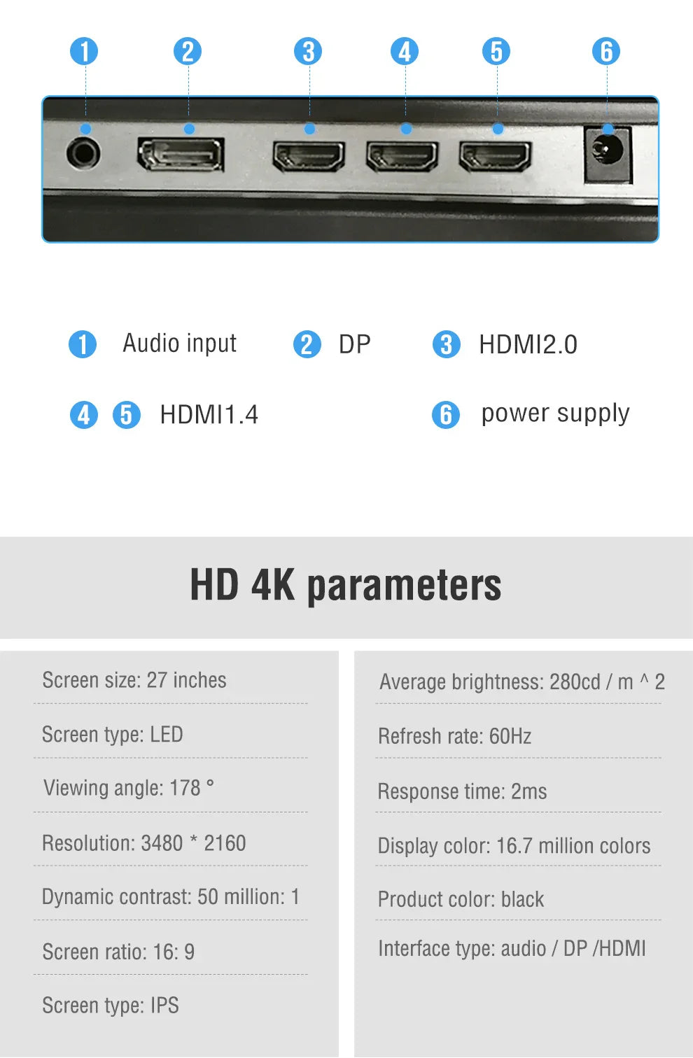 Anmite  27"IPS 4K HDR UHD [3840 x 2160] Gaming Monitor PC HDMI Led Display