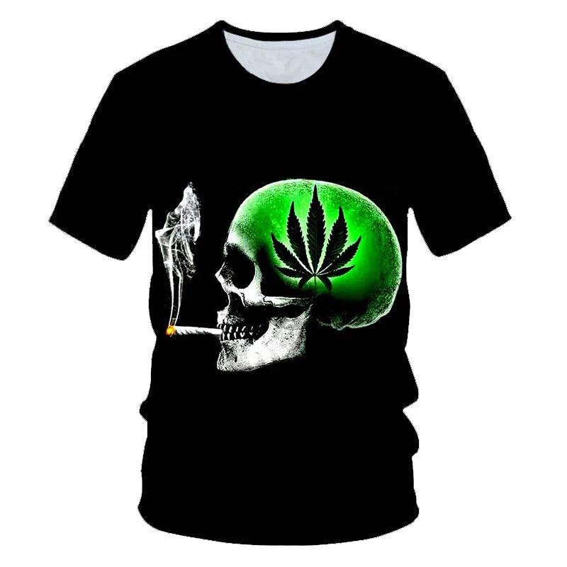 Weed Men's T-shirt Cool Fresh Green Pot Leaves Skull Full Print 3D T-shirt Loose Funny Natural XXS-6XL - Lizard Vigilante