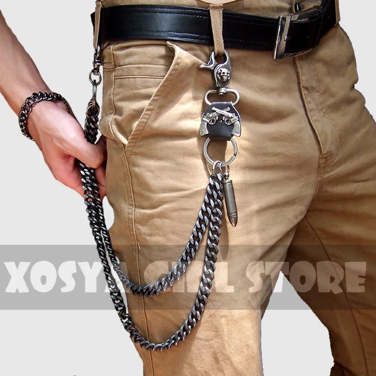 Chain Wallet Men's Hip hop Punk Horns Skull Metal Casual Pants Waistchain - Lizard Vigilante