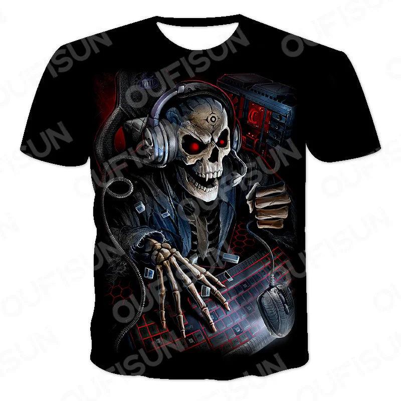 Motorcycle Skulls Graphics Men's T-shirts Motor FFDP Streetwear Loose Short Sleeve Tops Punk Heavy Metal Tee Shirts Men Clothing 6XL - Lizard Vigilante