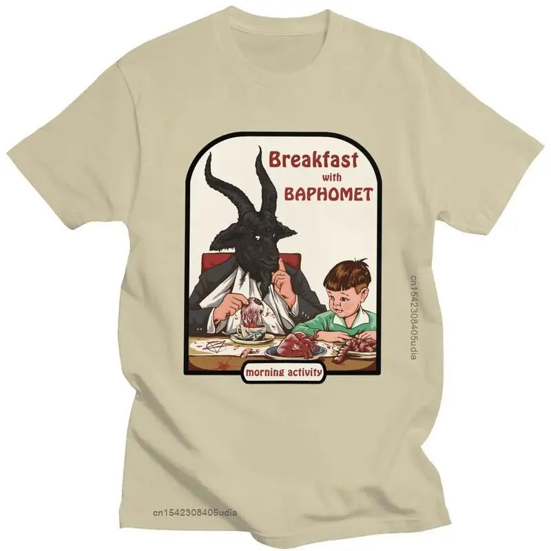 Baphomet Breakfast Club T-Shirt – Devilishly Stylish Cotton Tee for Hip-Hop, Streetwear, and Satanic Enthusiasts - Premium tee from Lizard Vigilante - Just $24.88! Shop now at Lizard Vigilante