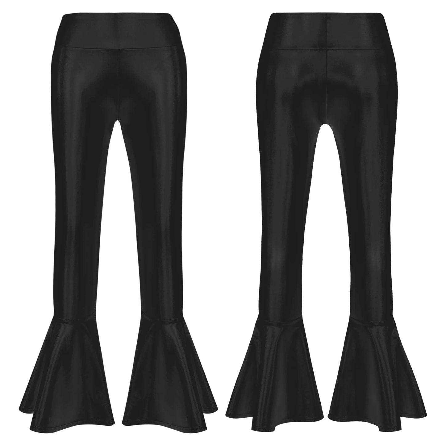 Metallic Flared Long Pants Kids Girls Shiny High Waist Ruffle Bell-bottom Pants Modern Jazz Disco Stage Performance Trousers - Premium pants from Lizard Vigilante - Just $24.99! Shop now at Lizard Vigilante