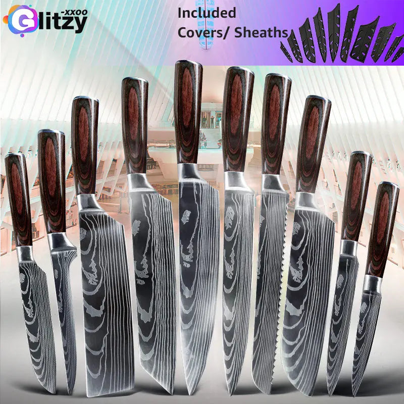 Professional Chef Knife Set – Japanese-Inspired High Carbon Stainless Steel Blades, Santoku & Gyuto Knives for Precision Cutting - Premium knife set from Lizard Vigilante - Just $19.99! Shop now at Lizard Vigilante