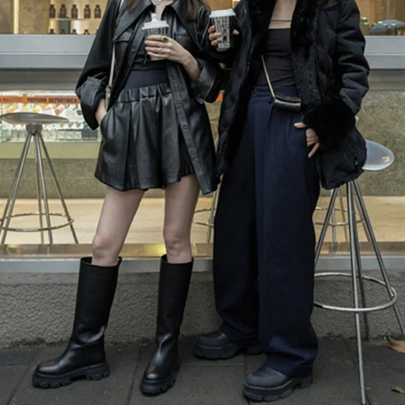 GRAVEWALKER 13: Women’s Cowhide Platform Riding Boots – Punk Leather Knee-Highs with Square Heels for Heavy Winter Impact - Premium boots from dsers - Just $252.22! Shop now at Lizard Vigilante