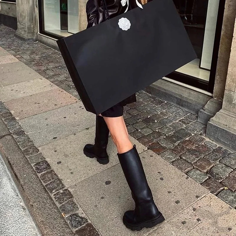 GRAVEWALKER 13: Women’s Cowhide Platform Riding Boots – Punk Leather Knee-Highs with Square Heels for Heavy Winter Impact - Premium boots from dsers - Just $252.22! Shop now at Lizard Vigilante