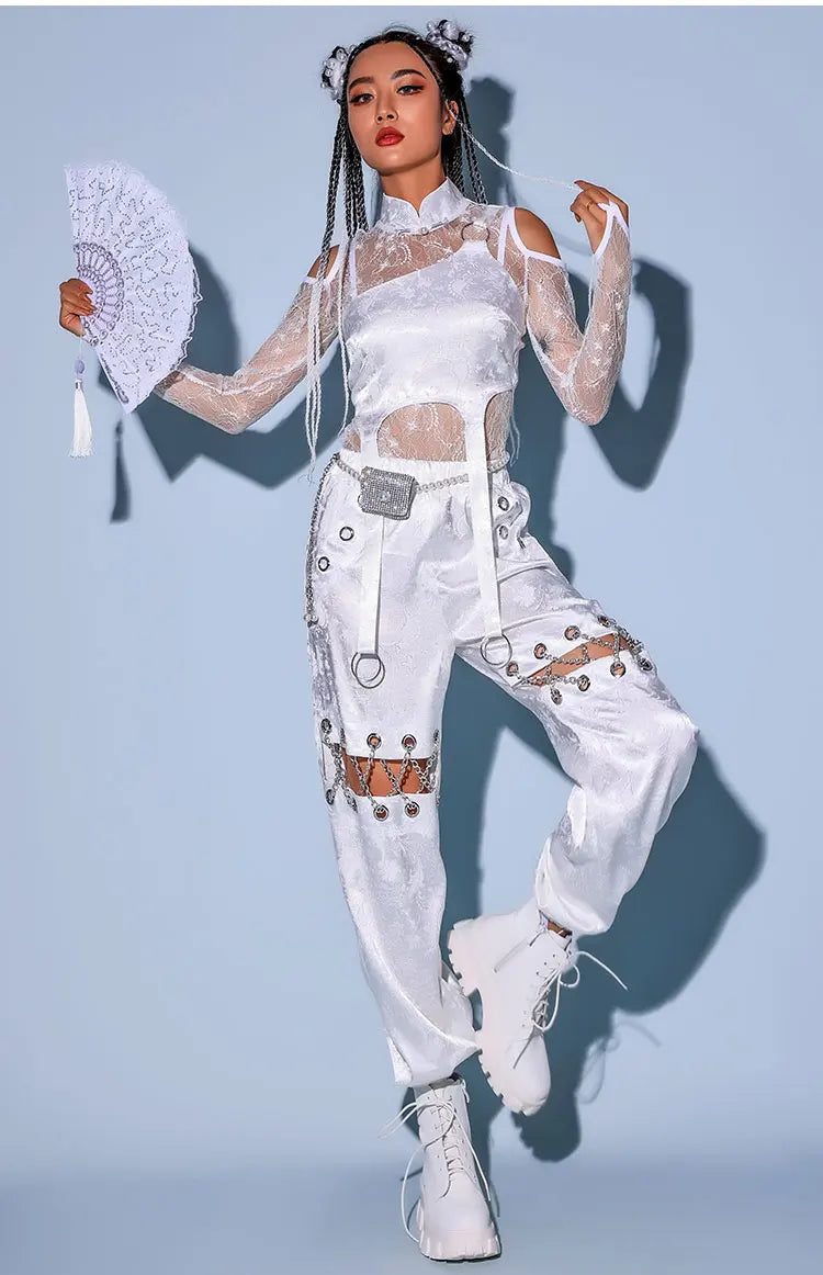 New Style Jazz Dance Suit - Sexy White Lace Gogo Dancer Outfit for Hip Hop & Rave Wear - Premium costume from Lizard Vigilante - Just $16.99! Shop now at Lizard Vigilante