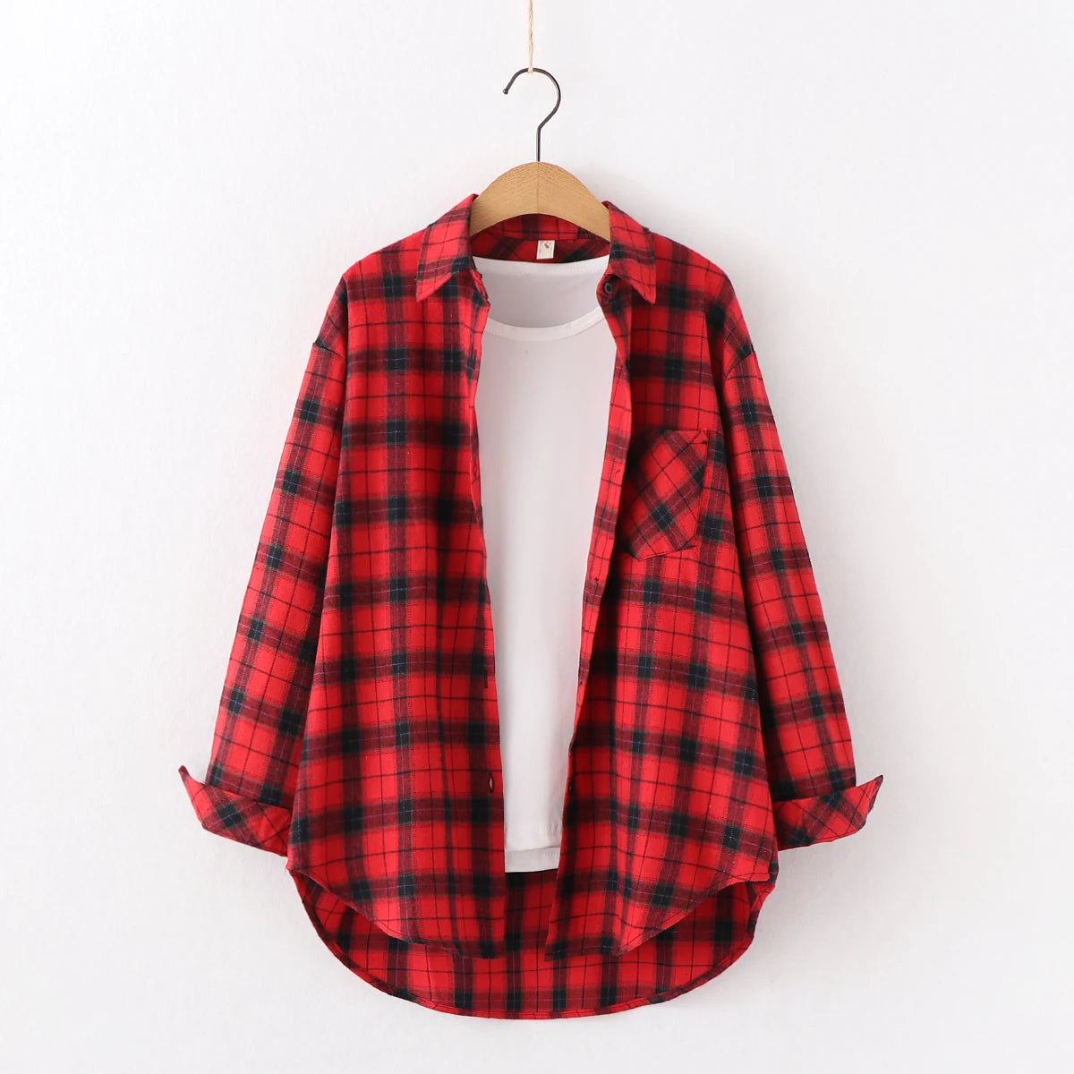 Women's Cotton Plaid Shirt – Casual Long Sleeve Blouse with Turn-Down Collar - Premium shirt from dsers - Just $38.88! Shop now at Lizard Vigilante