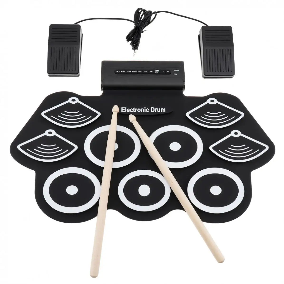 9 Pads Electronic Roll Up Silicone Drum Kit with Drumsticks & Sustain Pedal Hand Percussion Gift Musical Percussion Instrument - Lizard Vigilante