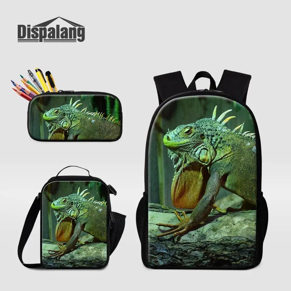 3 Piece Pencil Case School Bags Set Lizard Picnic Food Cooler Lizard Vigilante Reptile Print Schoolbag Boys Fashion Bagpack Children - Premium  from Lizard Vigilante - Just $64.69! Shop now at Lizard Vigilante