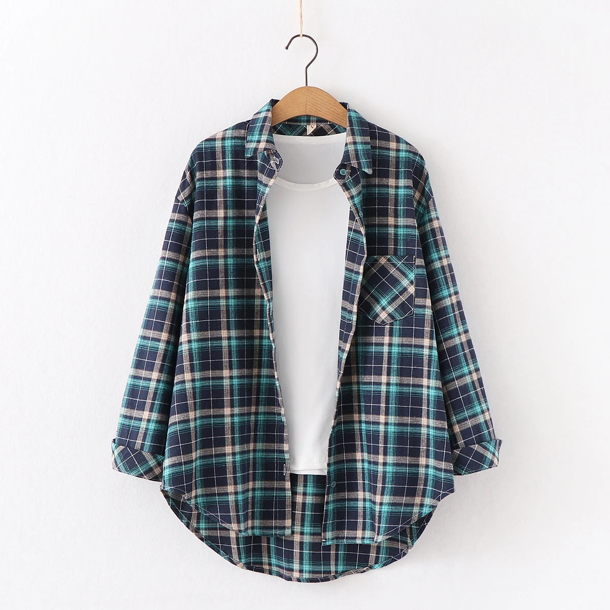 Women's Cotton Plaid Shirt – Casual Long Sleeve Blouse with Turn-Down Collar - Premium shirt from dsers - Just $38.88! Shop now at Lizard Vigilante