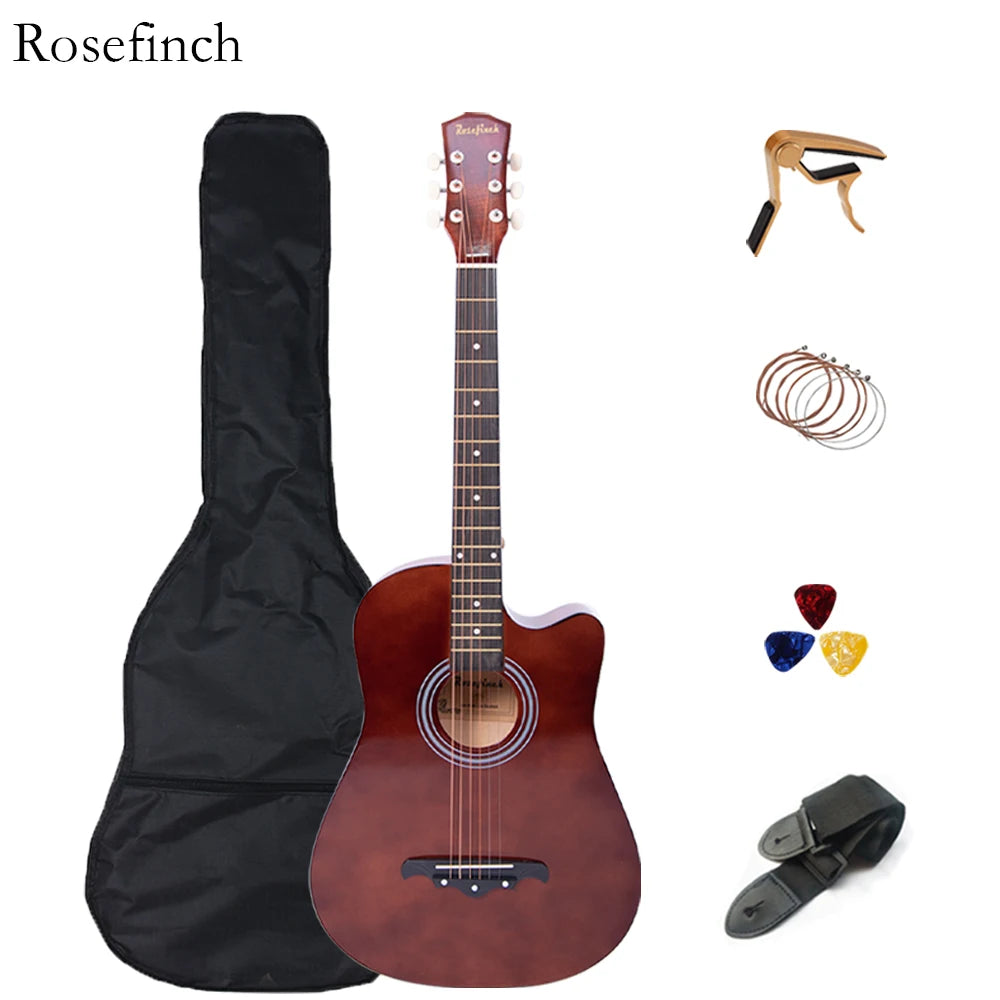 38 inch Acoustic Guitar Kit Folk Guitar for Beginners Children 6 Strings Travel Guitar Black Blue White Wood Brown Guitarr AGT16 - Premium  from Lizard Vigilante - Just $57.99! Shop now at Lizard Vigilante