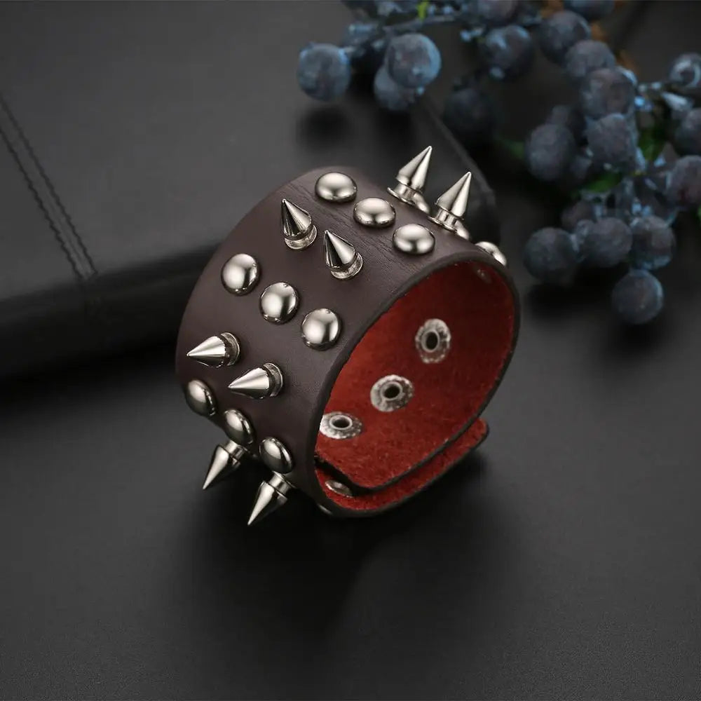 Boniskiss Punk Gothic Heavy Rivet Spike Stud Cone Wide PU Leather Cuff Bracelet Men Womens Wristband Cosplay Rock Unisex Jewelry - Premium  from Lizard Vigilante - Just $12.99! Shop now at Lizard Vigilante