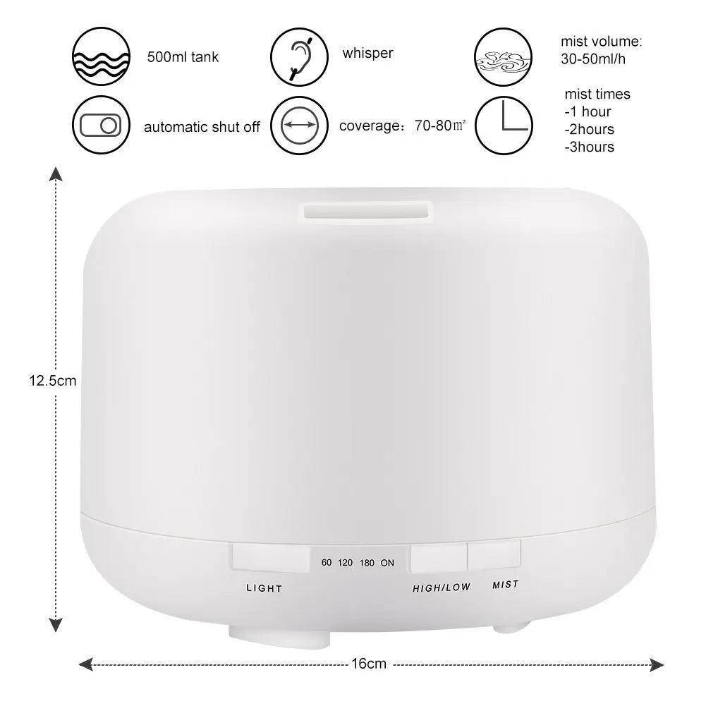 300 500ML Air Humidifier With Remote Control Colorful Non-printed Ultrasound Aroma Diffuser Pure White Dark Light Wood Grain