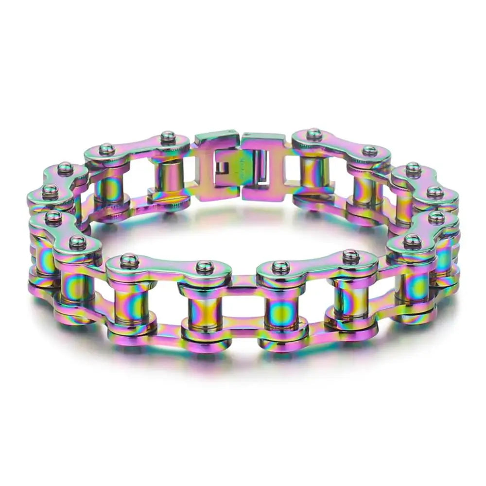 Titanium Riot Chain Biker Bracelet — Rainbow & Blue Heavy Punk Edition