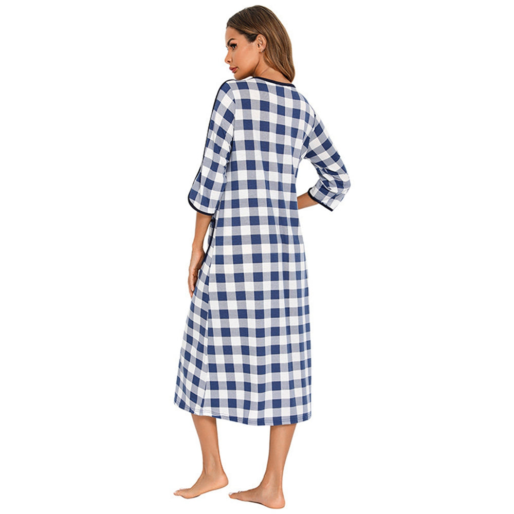 Women's Cozy Autumn Plaid Zipper Robe | Soft Long Nightgown & Warm Maternity Loungewear | Zipper-Front Bathrobe Pajamas - Premium robe from Lizard Vigilante - Just $23.88! Shop now at Lizard Vigilante