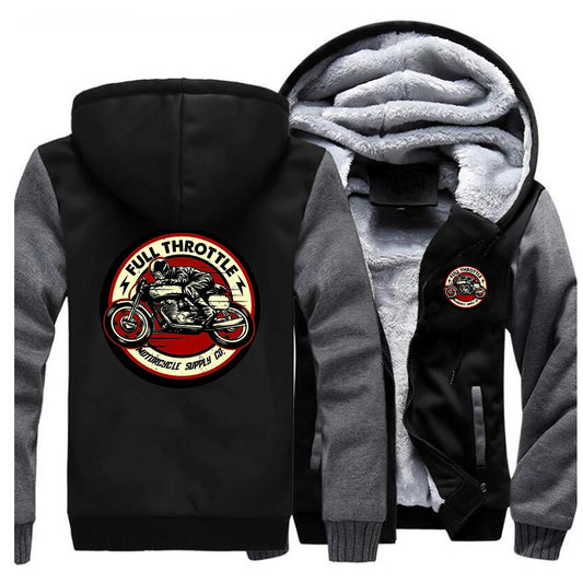 Full Throttle Cafe Racer Biker Zipper Hoodie – Ultimate Winter Warmth with Rockabilly Vibes for Men - Premium Hoodie from Lizard Vigilante - Just $58.88! Shop now at Lizard Vigilante