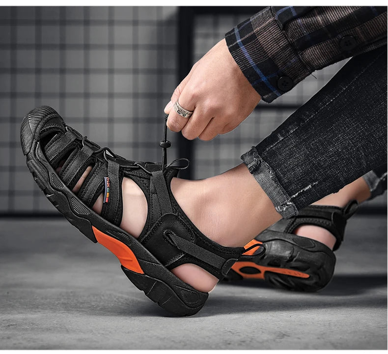 New Summer Genuine Leather Men Sandals Fashion Design Breathable Casual Shoes Men Soft Bottom Outdoor Beach Sandals Big Size 48 - Premium  from Lizard Vigilante - Just $40.99! Shop now at Lizard Vigilante