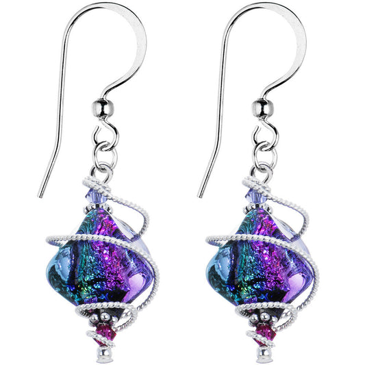 925 Silver Spiral Dichroic Glass Earrings Created with Crystals