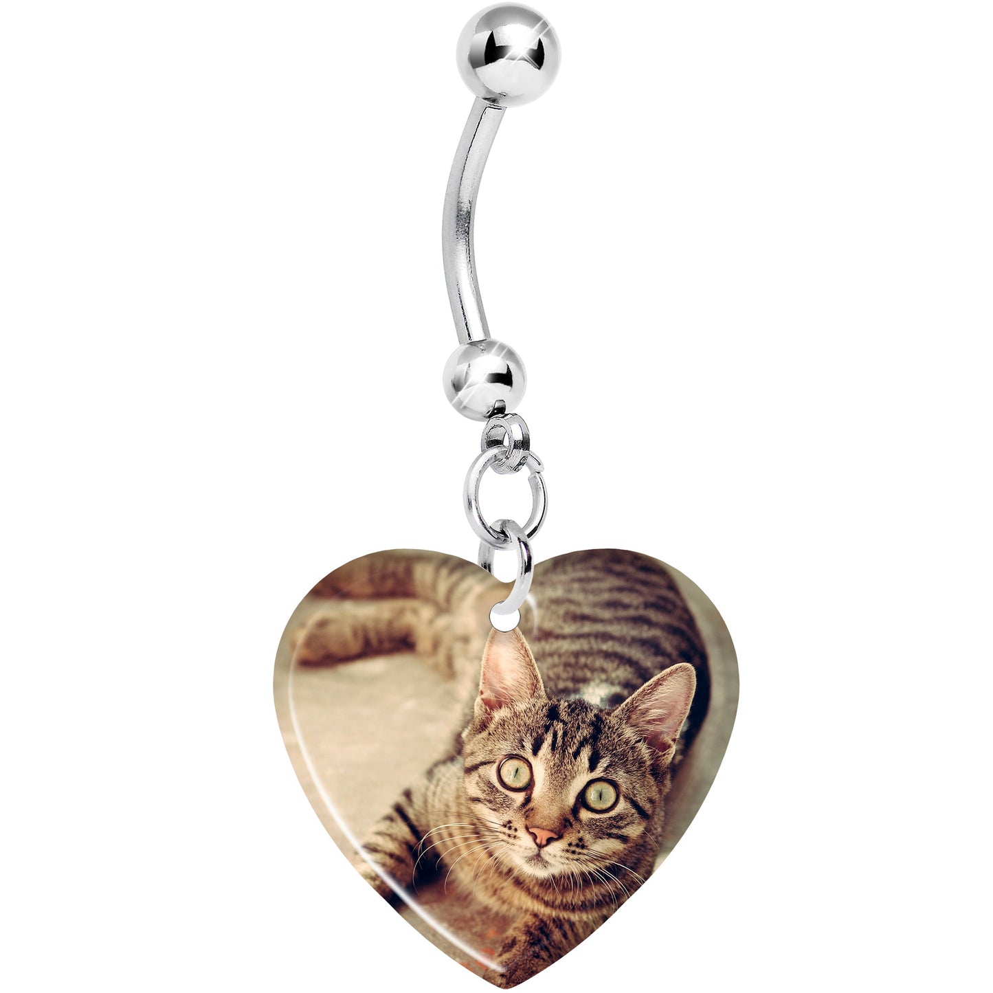 Full Color Dangle Heart Custom Photo Belly Ring