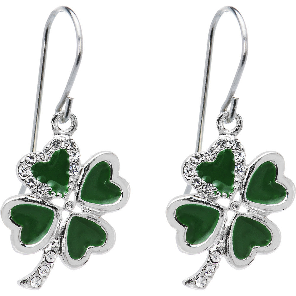 Jeweled Heart Shamrock Earrings