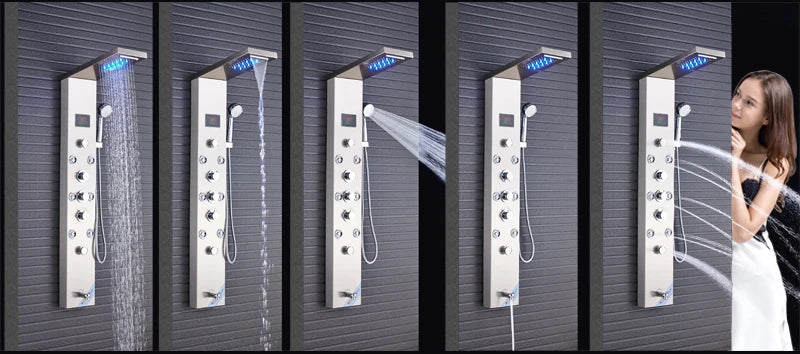 Luxury LED Shower Column Faucet Brushed Nickel SPA Massage Jet Shower Panel Tower Tap Digital Temperature Screen Bathroom Faucet - Premium  from Lizard Vigilante - Just $180.99! Shop now at Lizard Vigilante