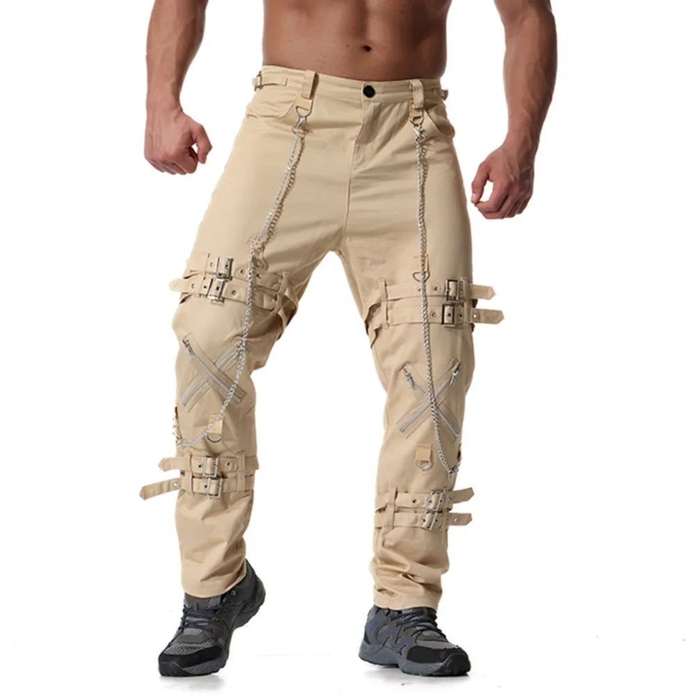 2024 New Arrivals Punk Rock Cargo Pants Men Fashion Hip Hop Joggers Zippers Streetwear Men's Vintage Trousers - Premium jeans from Lizard Vigilante - Just $48.88! Shop now at Lizard Vigilante