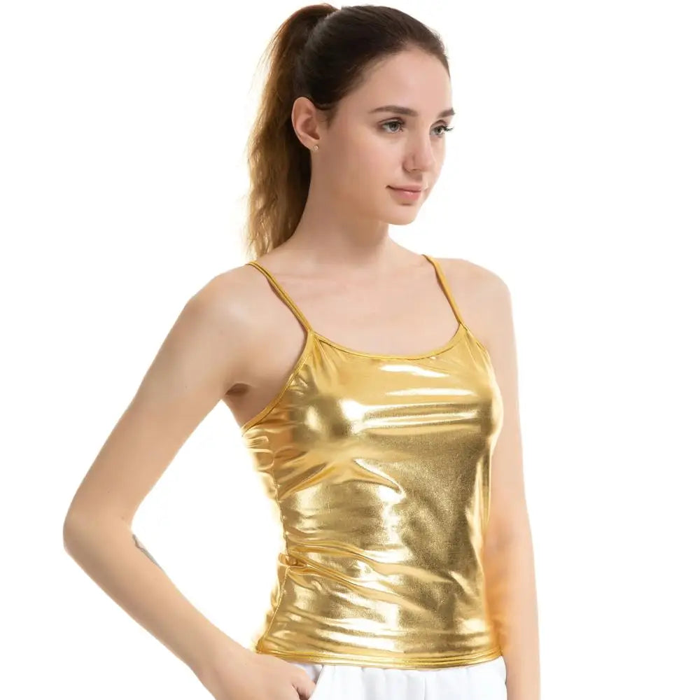 Shiny Metallic Party Camisole – Iridescent Wet Look Spaghetti Strap Tank Top for Women – Sexy Club Dancewear – All-Occasion Festival Cami - Premium top from Lizard Vigilante - Just $42.88! Shop now at Lizard Vigilante