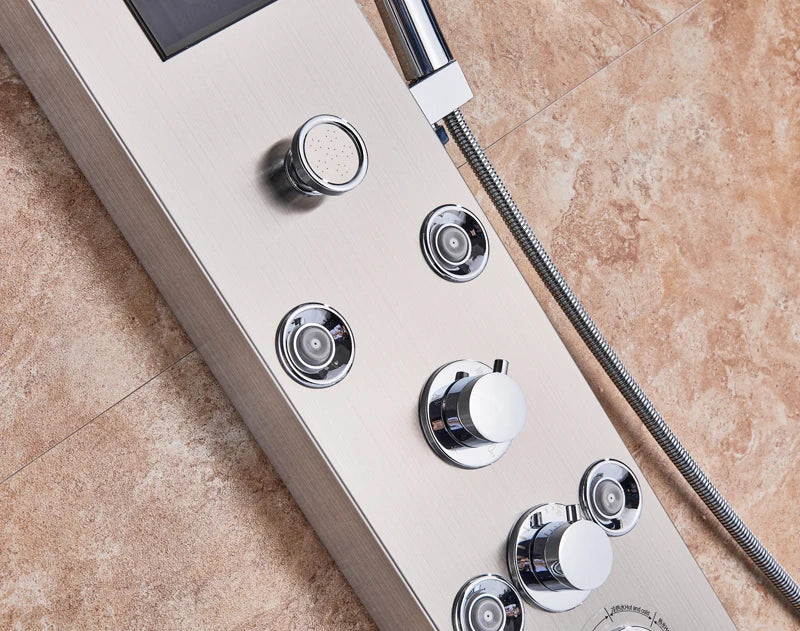 Luxury LED Shower Column Faucet Brushed Nickel SPA Massage Jet Shower Panel Tower Tap Digital Temperature Screen Bathroom Faucet - Premium  from Lizard Vigilante - Just $180.99! Shop now at Lizard Vigilante