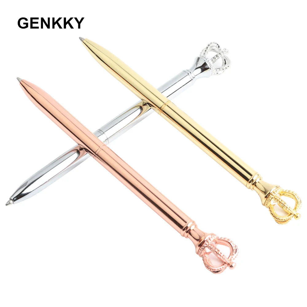 GENKKY Pen Exquisite Shining Crown Ballpoint Pen Crystal Diamond Writing Tool Office Supplies Student Stationer Silver RoseGold