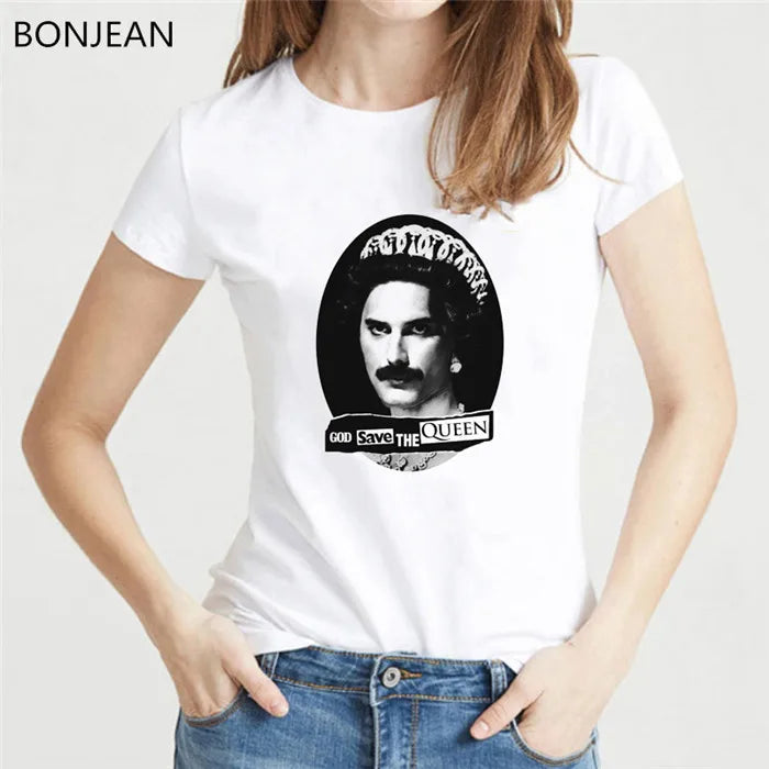 Vintage Freddie Mercury T-Shirt for Women | Retro Queen Band Graphic Tee | 2024 Hipster Casual Summer Tops - Premium T-Shirt from Lizard Vigilante - Just $23.88! Shop now at Lizard Vigilante