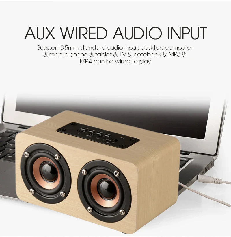 6W Wooden Bluetooth Speaker Portable Stereo HiFi Speakers TF Play Hand Free Call AUX Input Super Bass Loudspeaker Dual Subwoofer