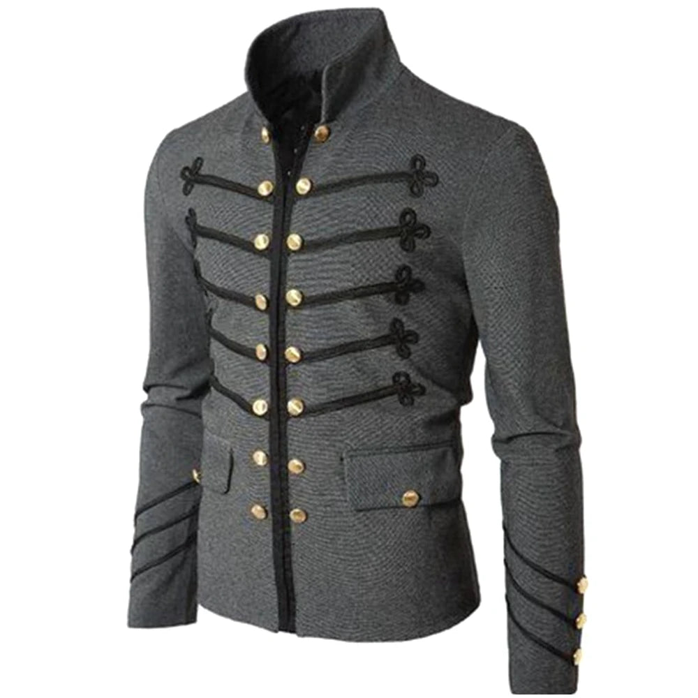 Steampunk Men Gothic Clothing Military Jackets Medieval Vintage Jacket Stand Collar Rock Frock Coat Men's Retro Punk Coat - Premium jacket from Lizard Vigilante - Just $45.99! Shop now at Lizard Vigilante