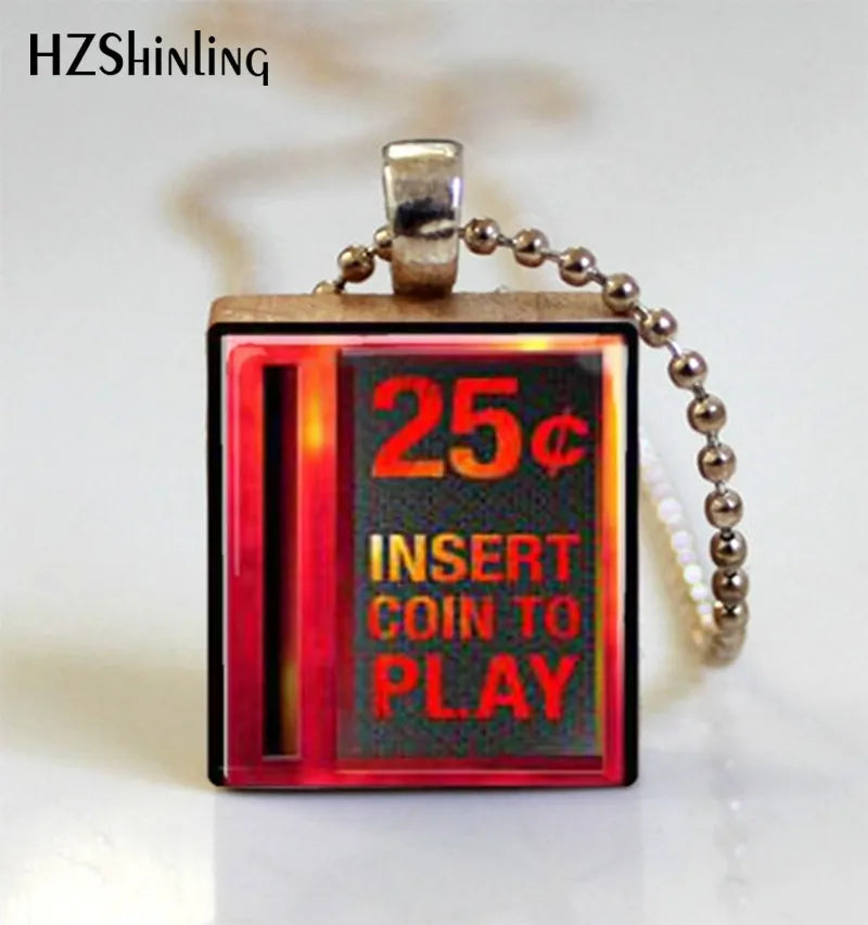 Vintage Video Game Jewelry Insert Coin to Play Scrabble Tile Pendant with Ball Chain Necklace,Scrabble Tile Wooden Necklace - Premium Necklace from Lizard Vigilante - Just $13.99! Shop now at Lizard Vigilante