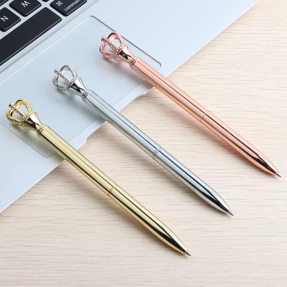 GENKKY Pen Exquisite Shining Crown Ballpoint Pen Crystal Diamond Writing Tool Office Supplies Student Stationer Silver RoseGold
