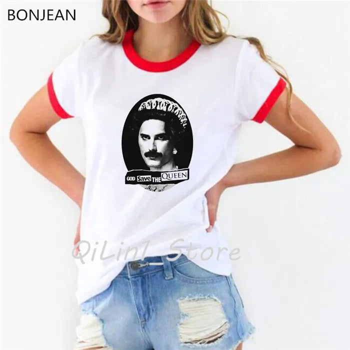 Vintage Freddie Mercury T-Shirt for Women | Retro Queen Band Graphic Tee | 2024 Hipster Casual Summer Tops - Premium T-Shirt from Lizard Vigilante - Just $23.88! Shop now at Lizard Vigilante