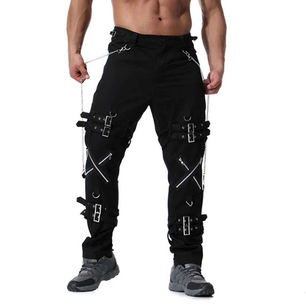 2024 New Arrivals Punk Rock Cargo Pants Men Fashion Hip Hop Joggers Zippers Streetwear Men's Vintage Trousers - Premium jeans from Lizard Vigilante - Just $48.88! Shop now at Lizard Vigilante